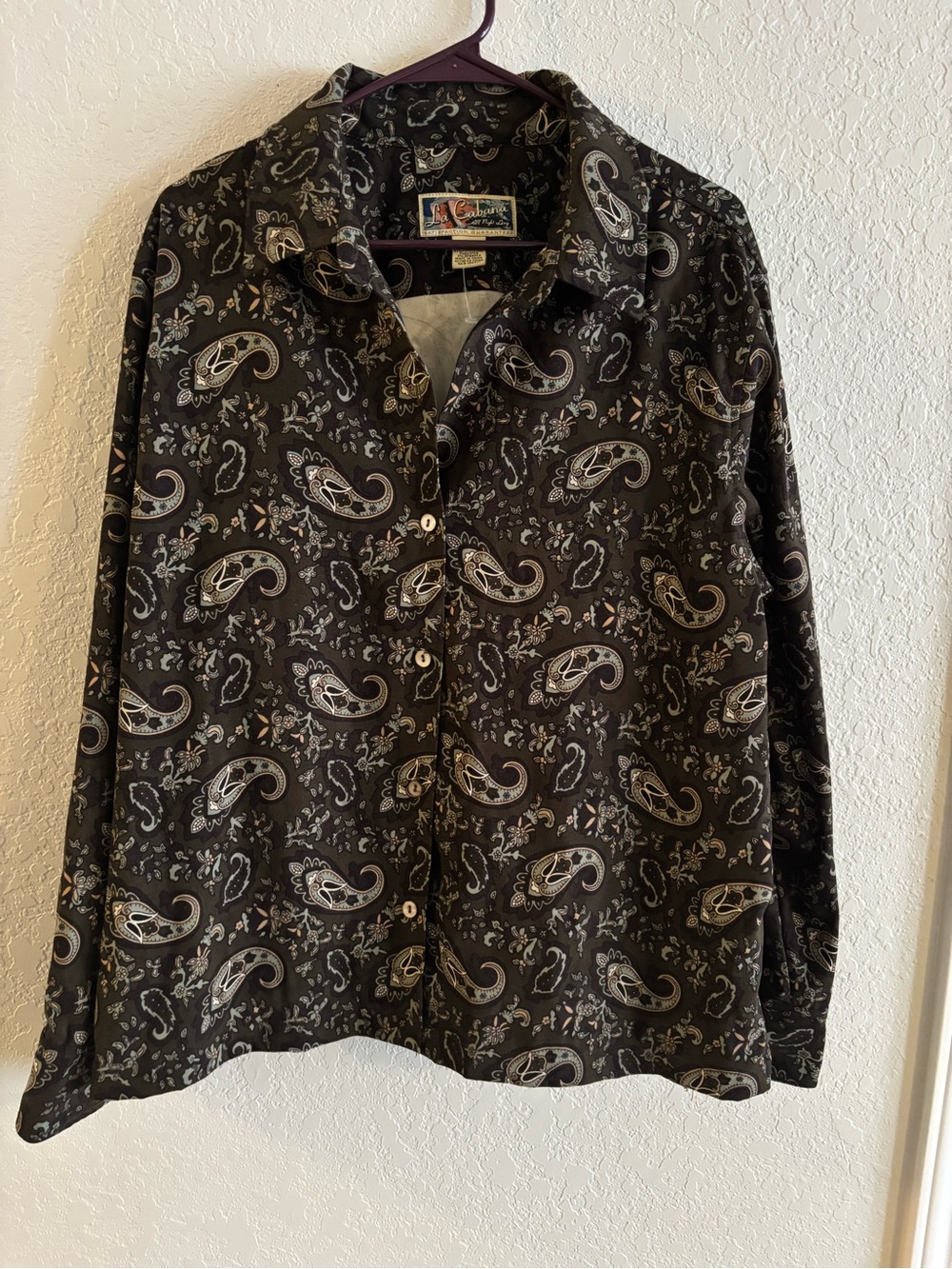 Vintage-Inspired Black Paisley Button-Up Shirt